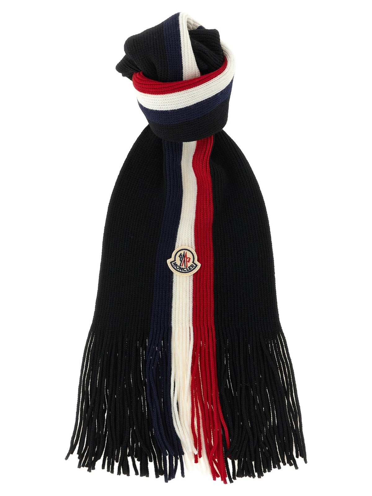 Moncler Black Wool Knit Scarf