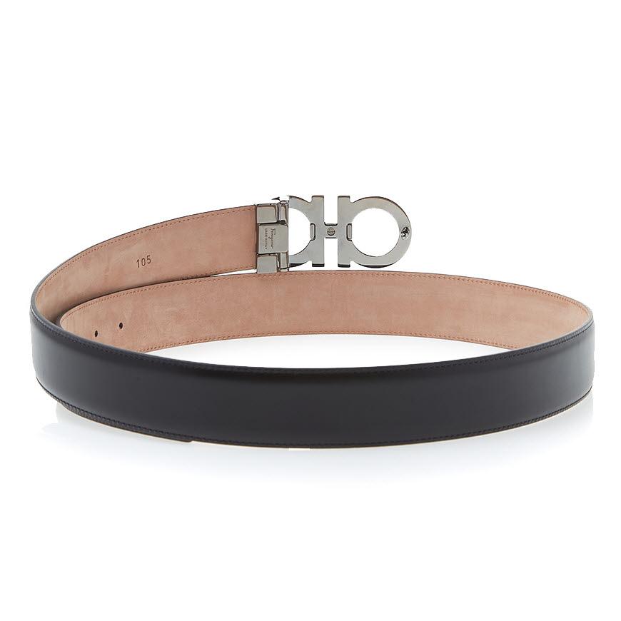 Ferragamo Men’s Double Gancini Leather Belt 67 9110 NERO 0587067 1