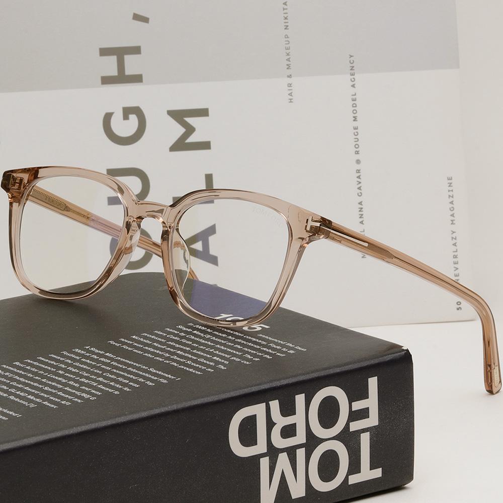 TOM FORD Blue Light Blocking Transparent Brown Square Acetate Eyegl TF5995KB 045