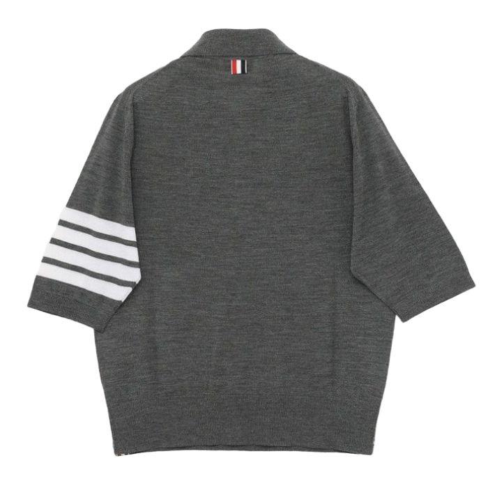 THOM BROWNE Merino Wool Polo Short Sleeve T-Shirt Gray