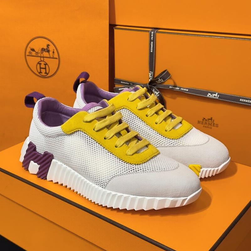 HERMES Bouncing White Mesh H Yellow Purple Two-Tone Low-Top Sneakers