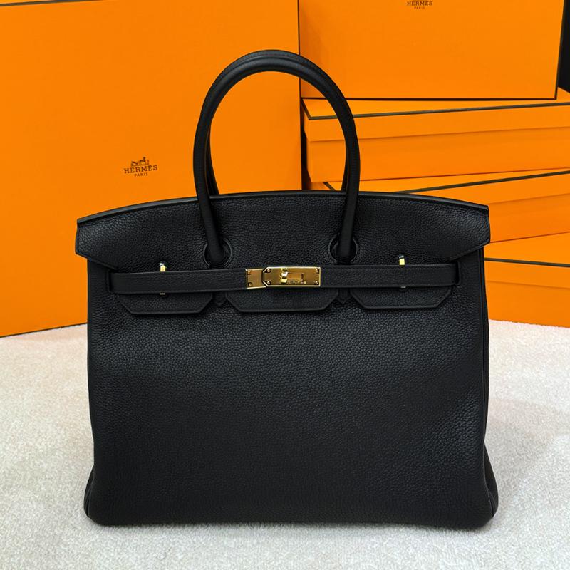 HERMES Togo Leather Birkin Bag Black 35 Tote