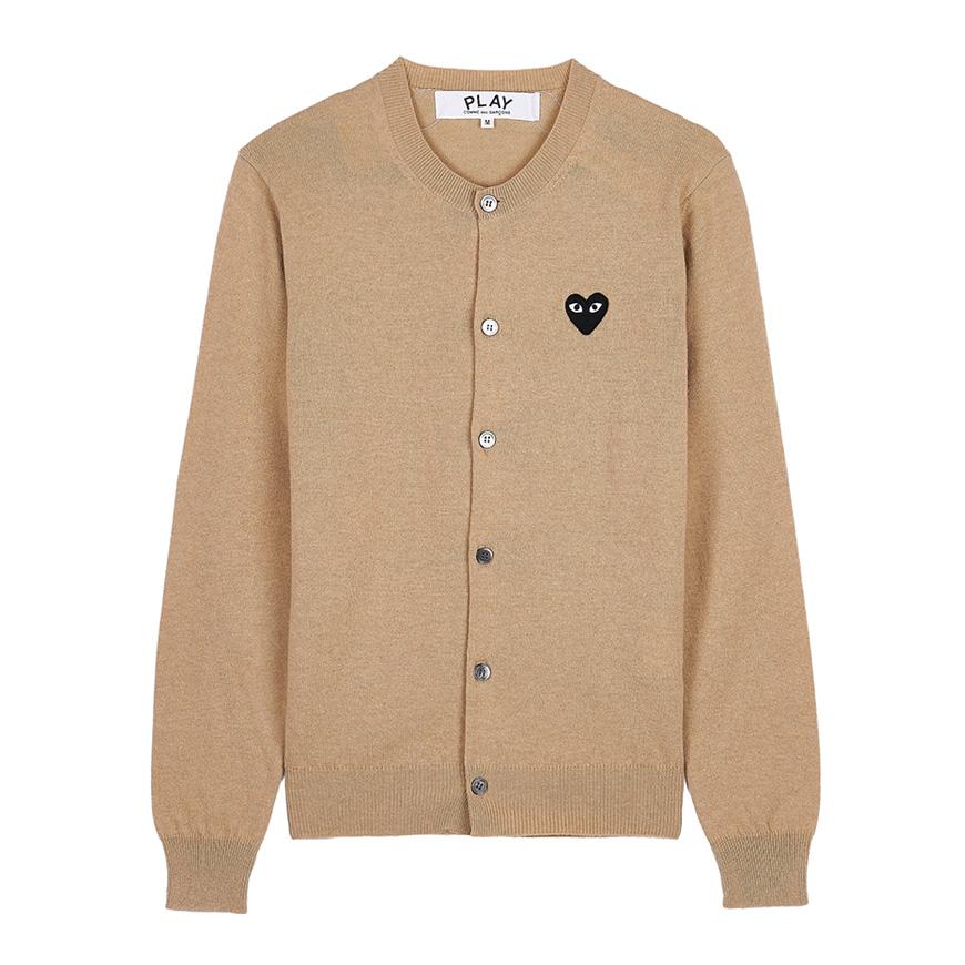Comme des Garcons Unisex Beige Black Heart Patch Cardigan