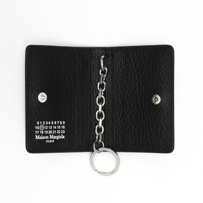 Maison Margiela Black Leather Stitch Keyring Card Holder Wallet