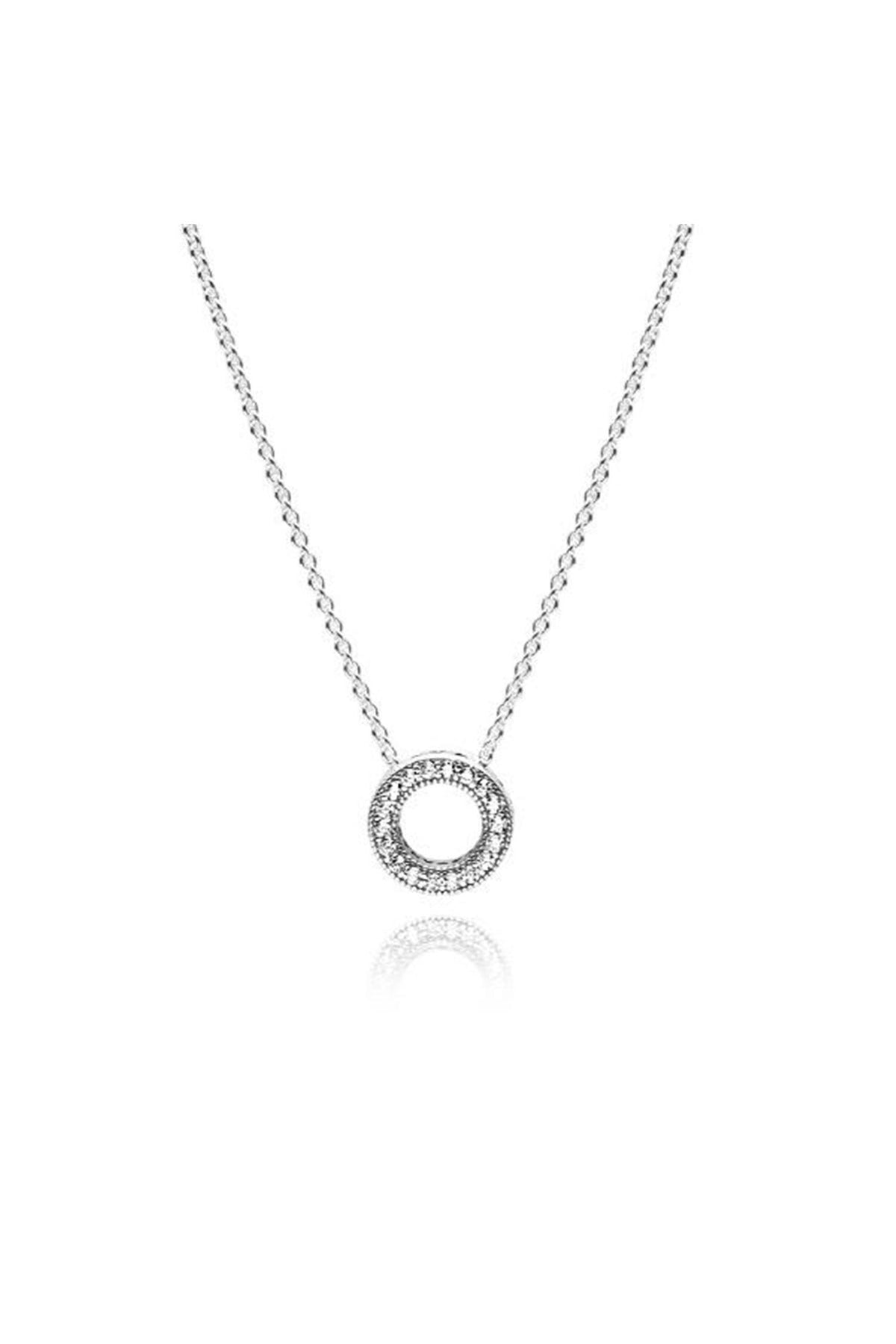 PANDORA Reversible Heart Pendant Sterling Silver Necklace 397436CZ