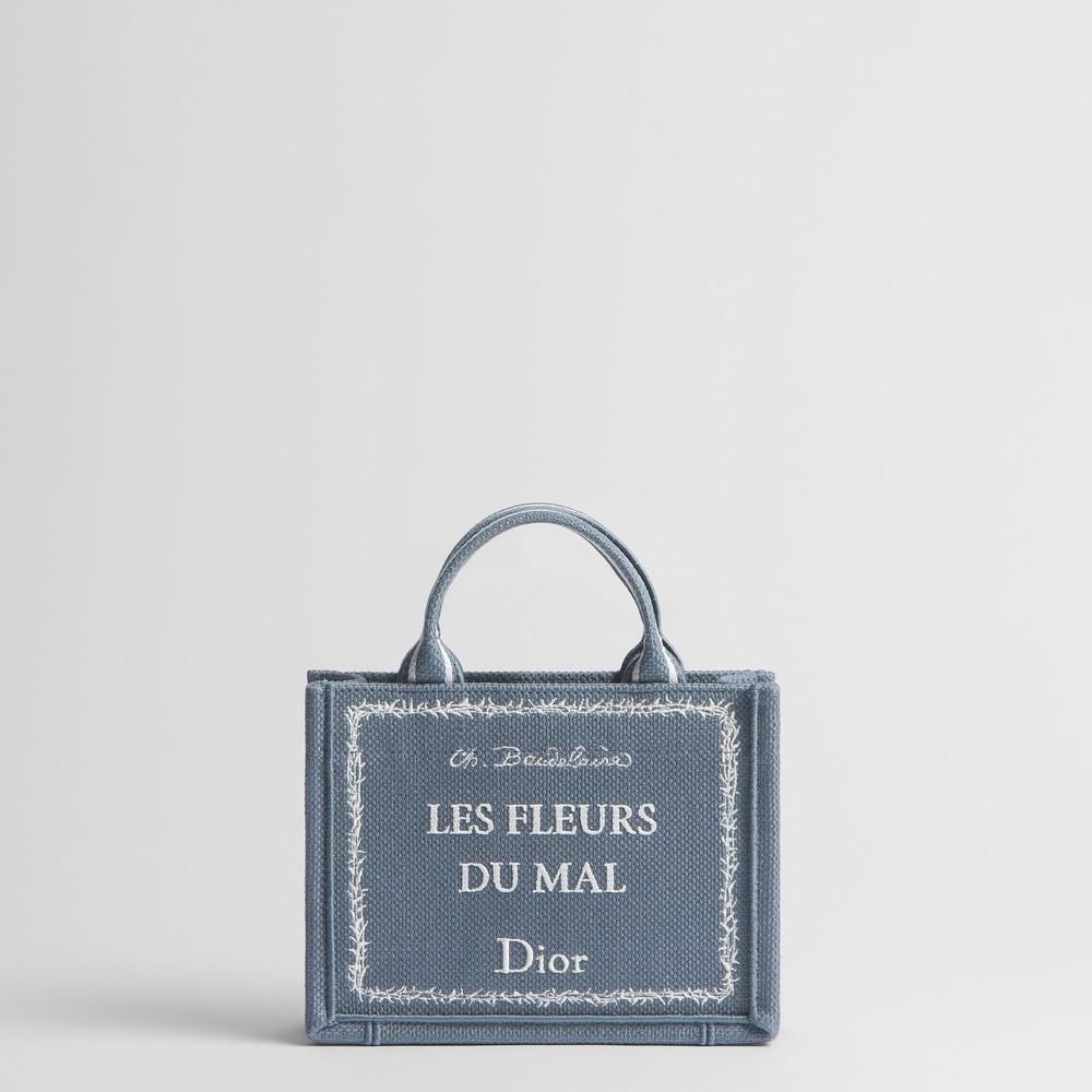 DIOR Blue White Embroidered Book Cover Strap Mini Card Holder