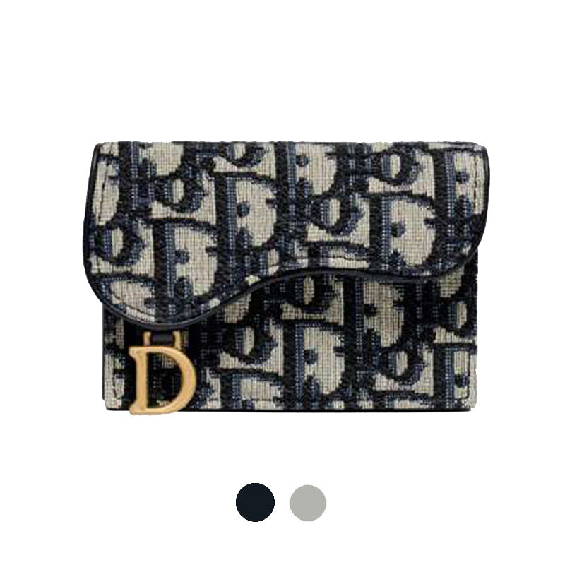 DIOR Oblique Saddle Navy Gray Card Holder S5611CTZQ