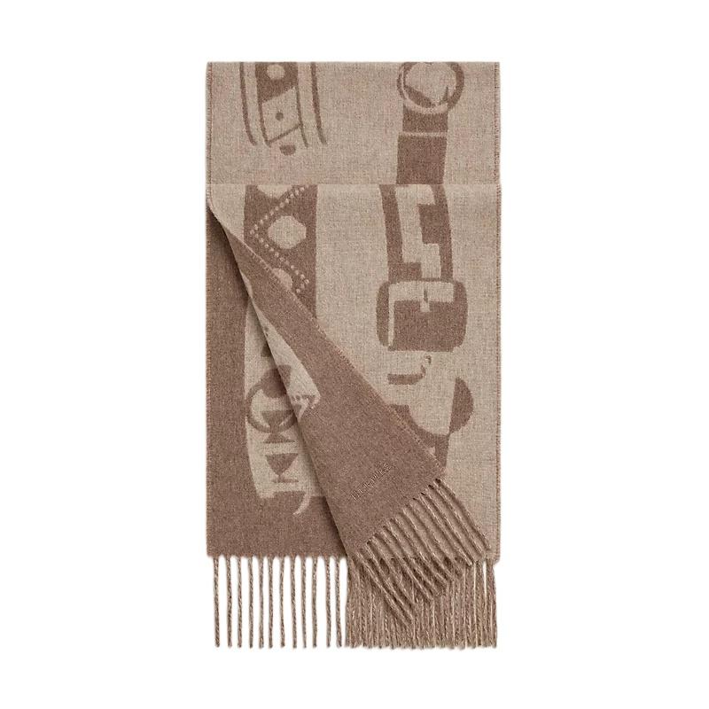 HERMES Beige Cashmere Colliers de Chiens Scarf