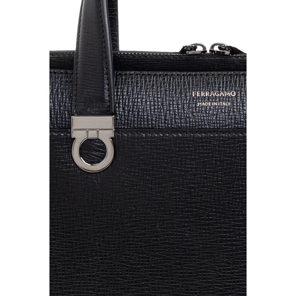 Ferragamo Gancini Leather Briefcase Black Men's Bag