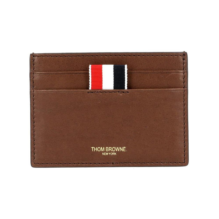 THOM BROWNE Soft Grain Leather Card Holder with Tricolor Tab for Men