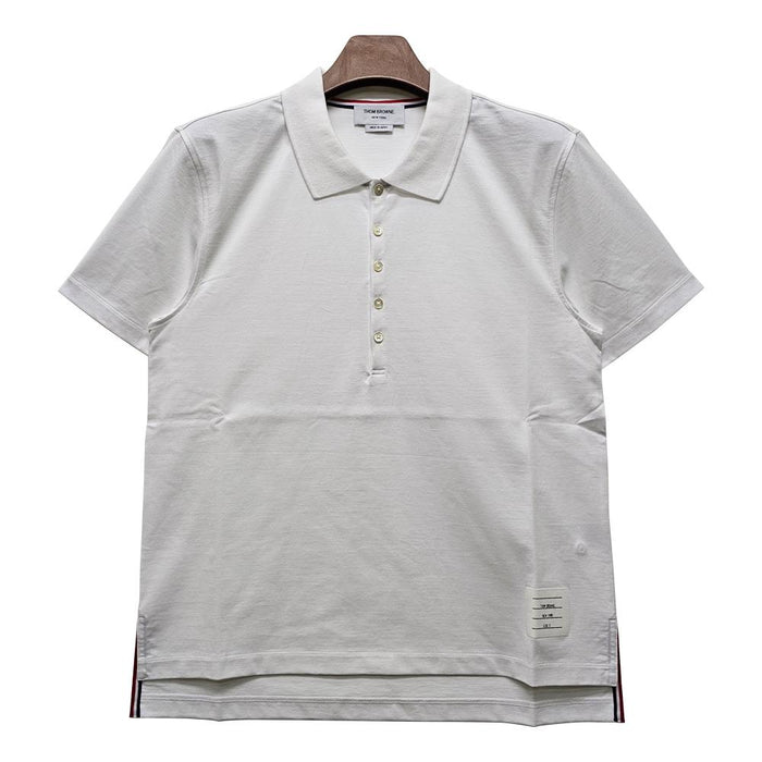 THOM BROWNE Relaxed Side-Slit Polo Shirt White Cotton Men’s