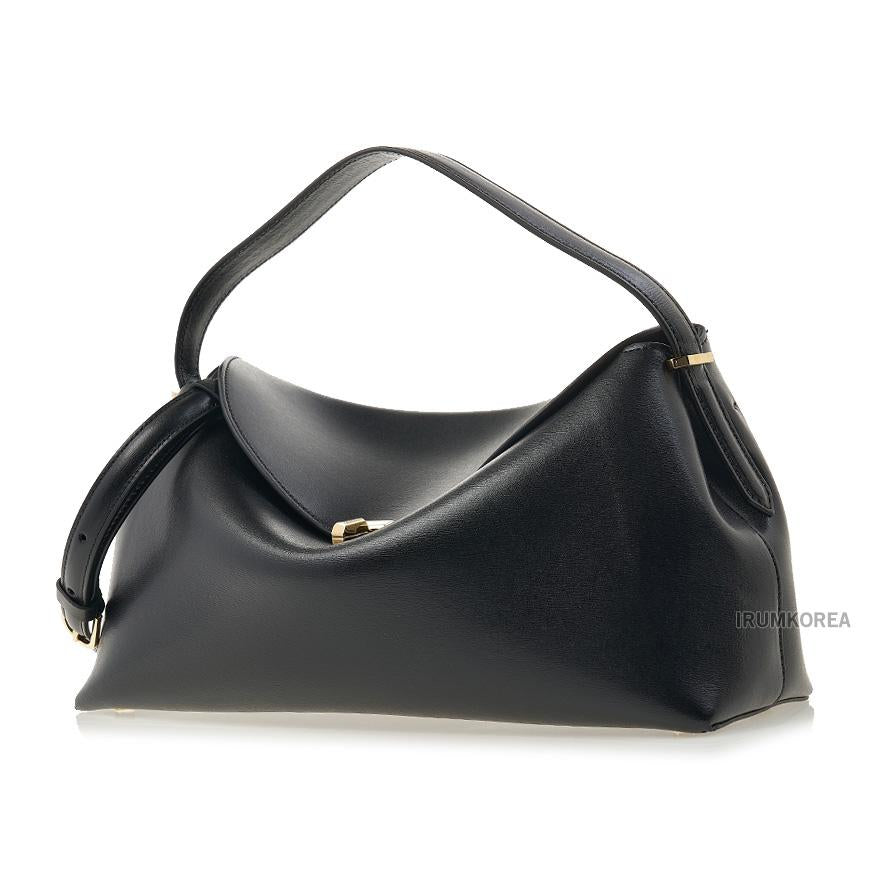 Toteme T-Lock Top Handle Tote Bag Black Leather Women’s Tote 234 WLGBG417 LE0025