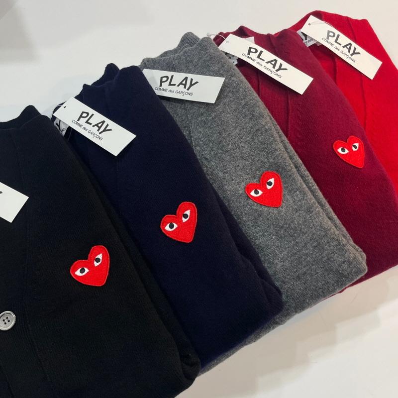 Comme des Garcons Red Black Heart Patch Wool Cardigan Men