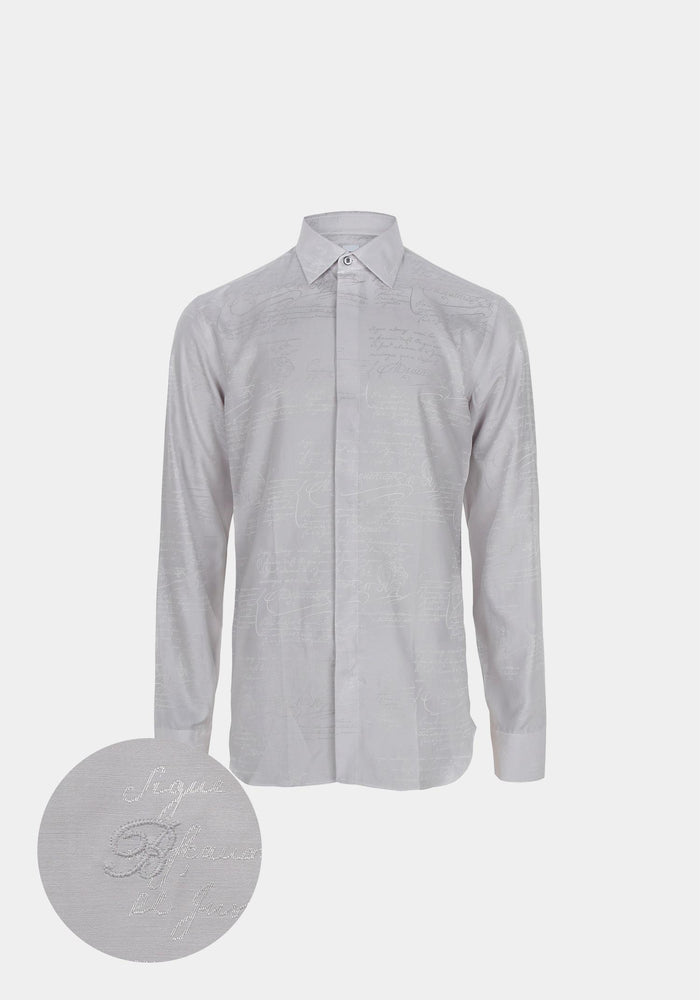 berluti Ice Gray Andy Silk Scritto Long-Sleeve Shirt R29HTL85003 P40