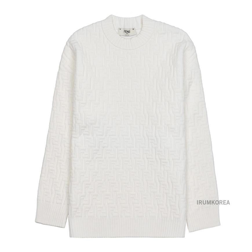 FENDI FF Logo Embossed Round Neck Knit Sweater Women’s FZX810 AJTE F0ZNM