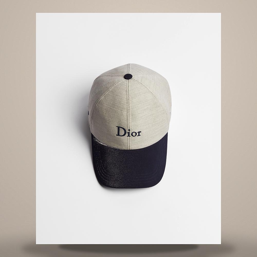 DIOR Ecru Navy Blue Cotton Blend Canvas Cap 693C909A3364 C185