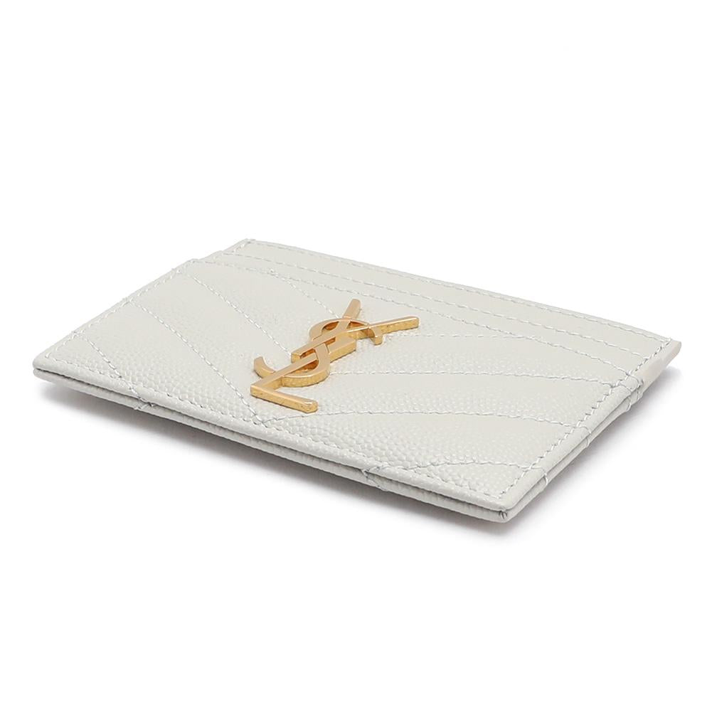 Saint Laurent Cassandra Matelassé Leather Card Holder Wallet Ivory