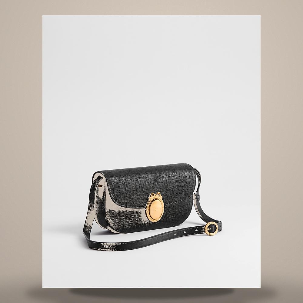 DIOR Black Grained Calfskin Medallion Flap Bag Small Shoulder Bag M3919QDWPM900