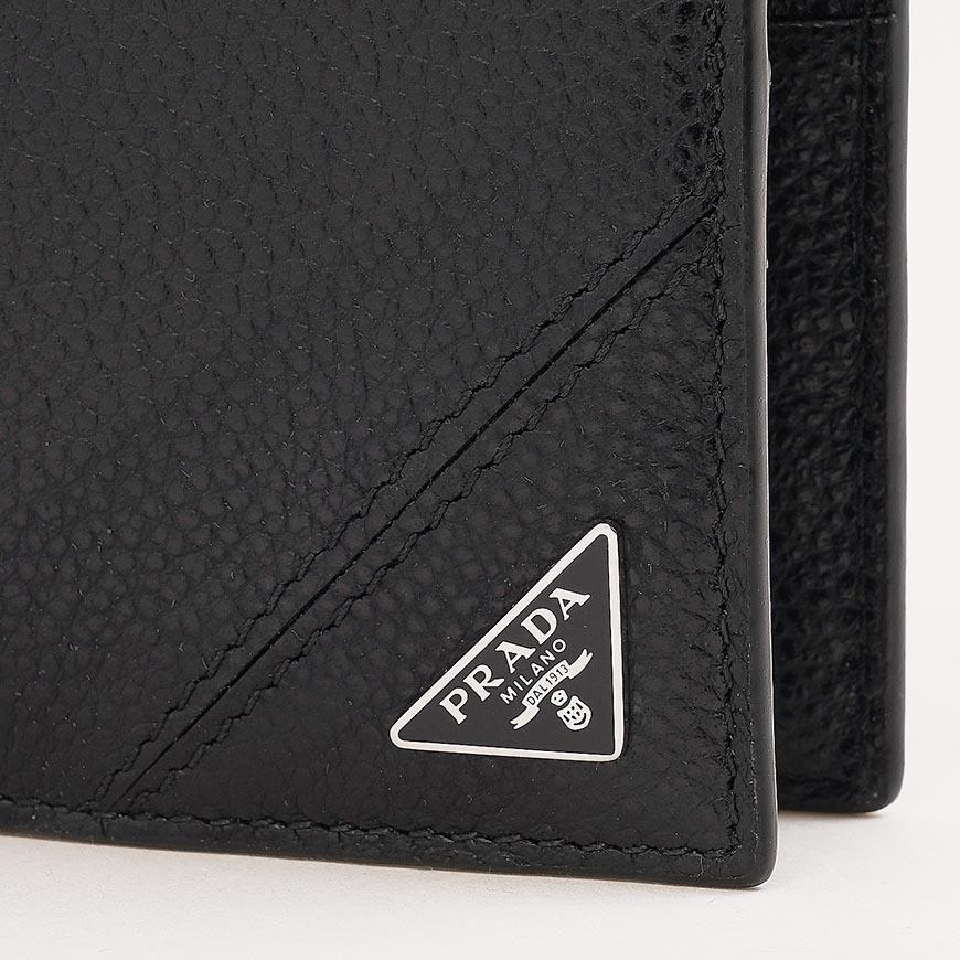 PRADA Vitello Leather Triangular Logo Men’s Bifold Wallet