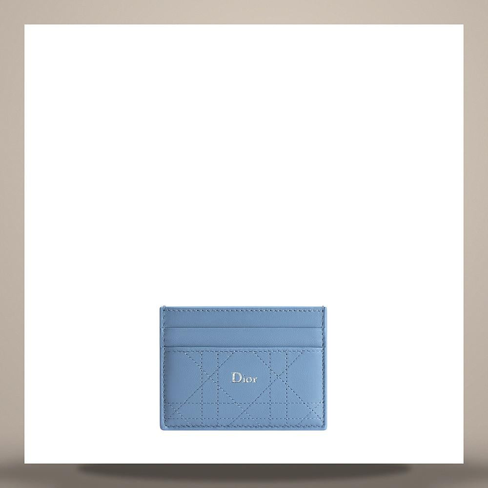 DIOR Trianon Freesia Bleu Myosotis Lambskin Flat Cannage Card Hol S4601PSQM M41Z