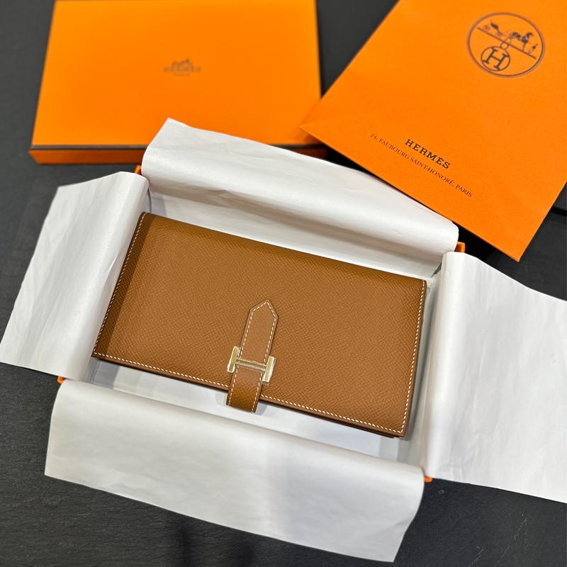 HERMES Bearn Long Wallet Epsom Leather Gold with Gold Hardware