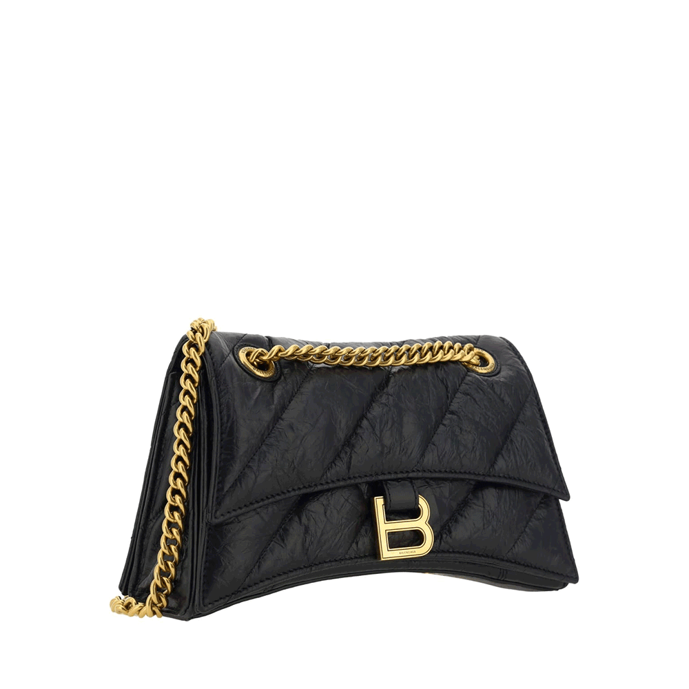 BALENCIAGA Crush Small Chain Shoulder Bag Black Leather