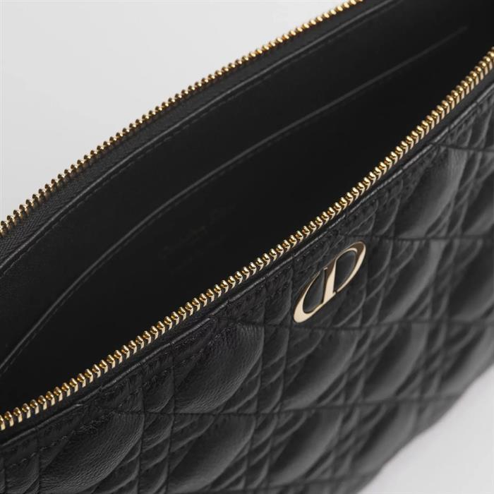 DIOR Caro Large Daily Pouch Black Leather Zip Clutch
