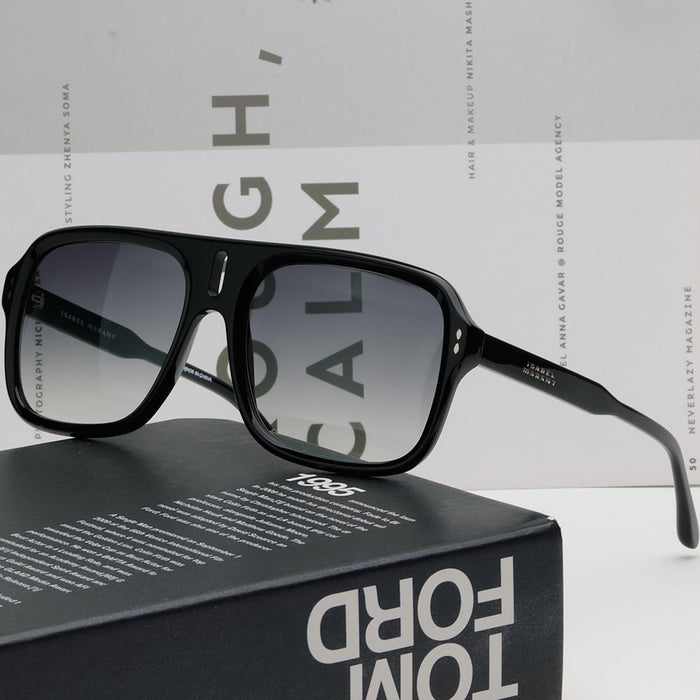 Isabel Marant Black Double Bridge Square Aviator Acetate Sunglasse IM0125S 8079O