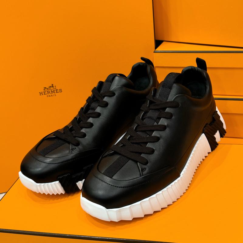 HERMES Men’s Calfskin All Black Jump Low-Top Sneakers