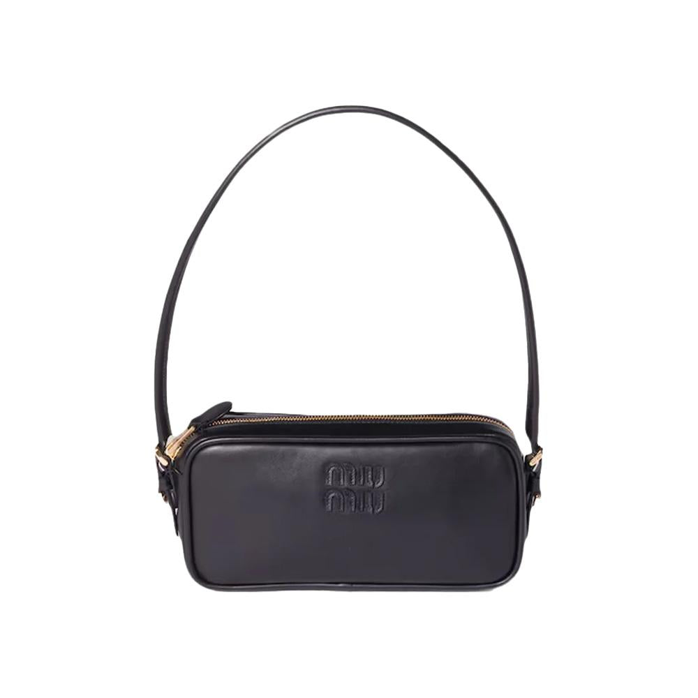 Miu Miu Logo Leather Pouch Shoulder Bag Black