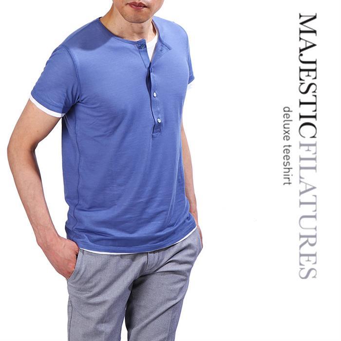 MAJESTIC Layered Henley Neck T-Shirt for Men 15S 04 004 034