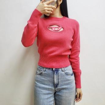 DIESEL Pink Cutout Logo Knit Sweater for Women