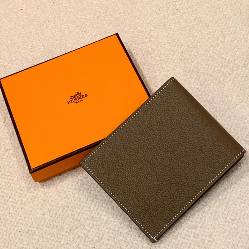 HERMES Citizen Twill Compact Wallet Evercolor Etoupe Blue Interior Bi-Fold