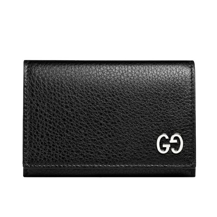 GUCCI GG Metal Card Case Black Leather Card Holder