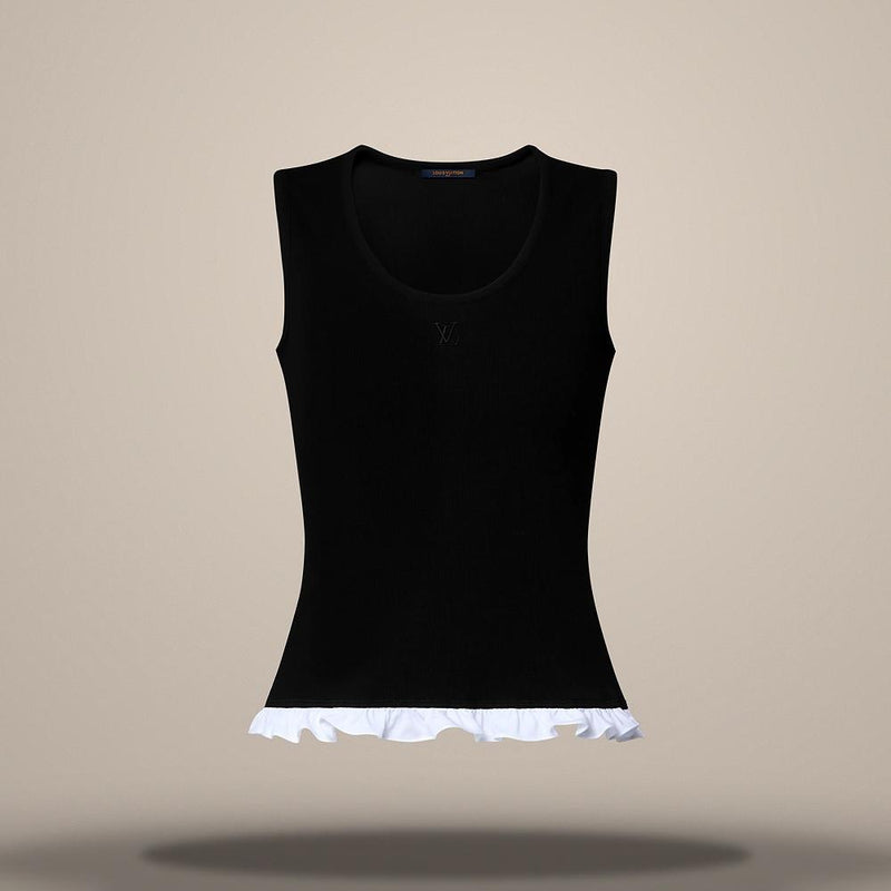 Louis Vuitton Women's Ruffle Hem Black Tank Top 1AKEPE