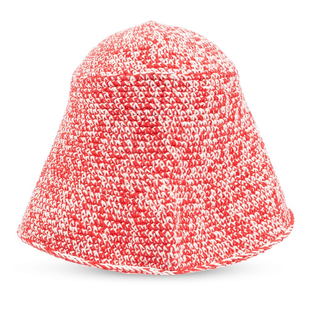 GANNI Logo Embroidered Crochet Bucket Hat Ecru