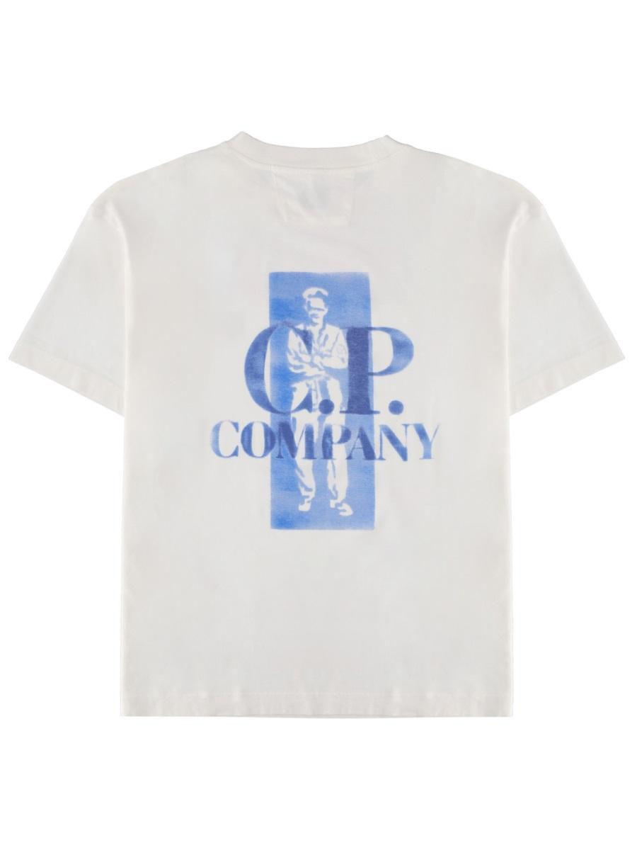 CP Company White Short Sleeve Cotton T-Shirt for Men