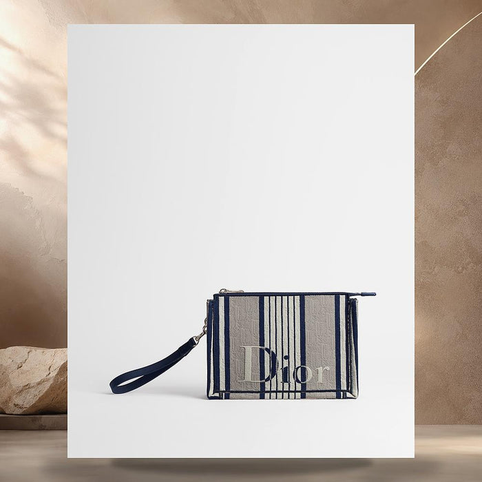 DIOR Gray Blue Oblique Sun Stripe Jacquard A5 Triangle Pouch 2DBCA629TSSH014