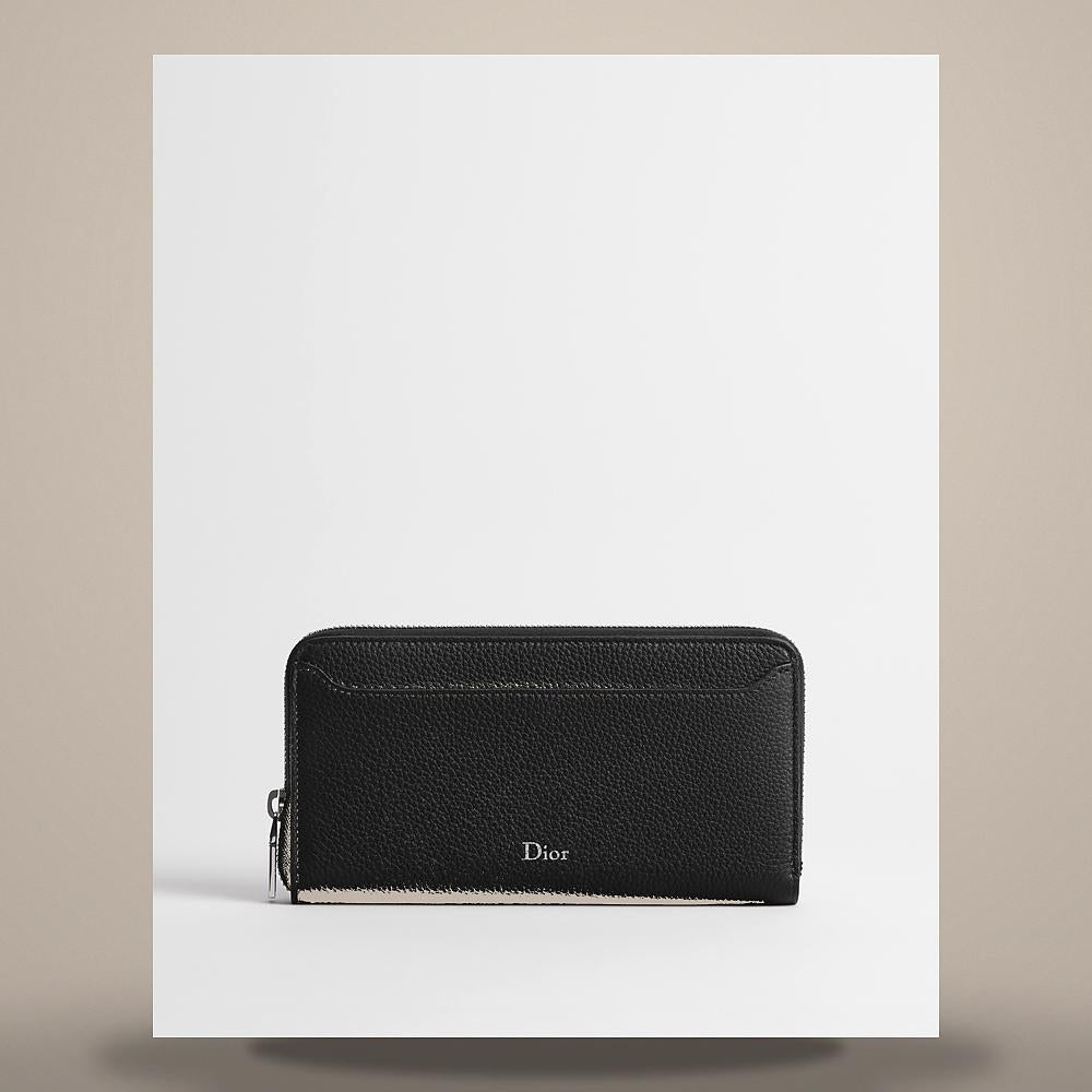 DIOR Black Grained Calfskin Arch Zip Long Wallet Card Holder 2LLBC352MARH00N