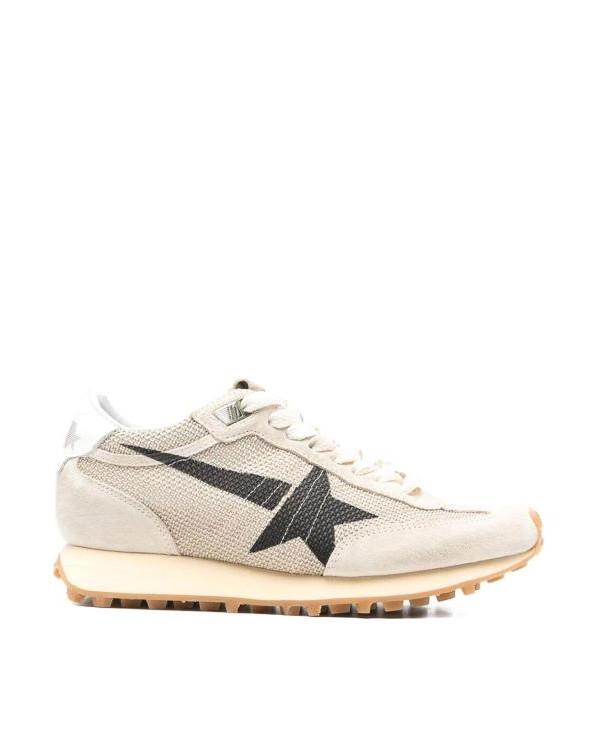 GOLDEN GOOSE Beige Mesh Suede Upper Black Star Marathon Sneakers