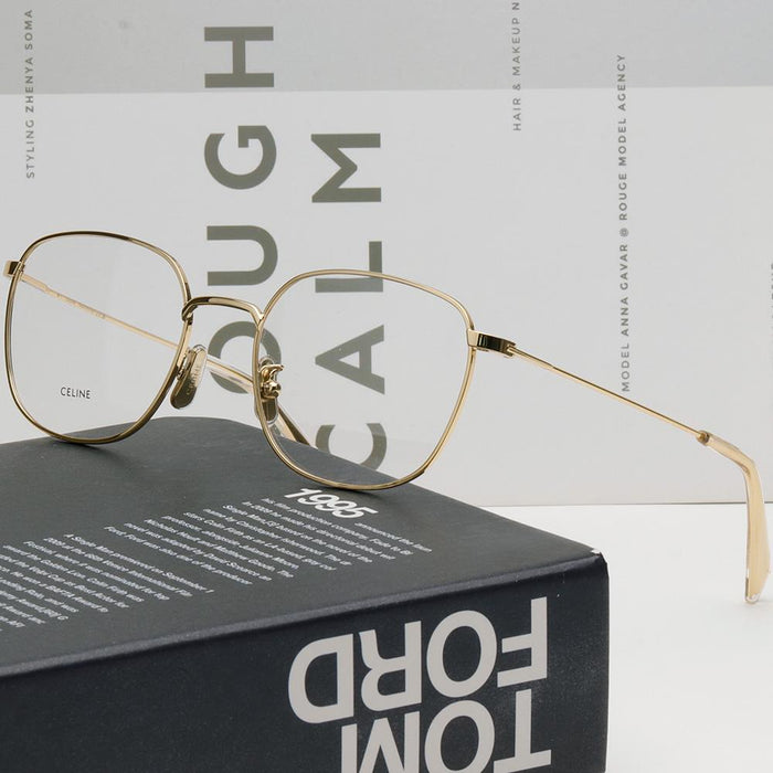 CELINE Lightweight Gold Square Frame Eyeglasses Unisex Accessory CL50037U 030