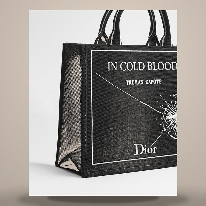 DIOR Black White Book Tote Strap Bag Medium Embroidered Crossbody