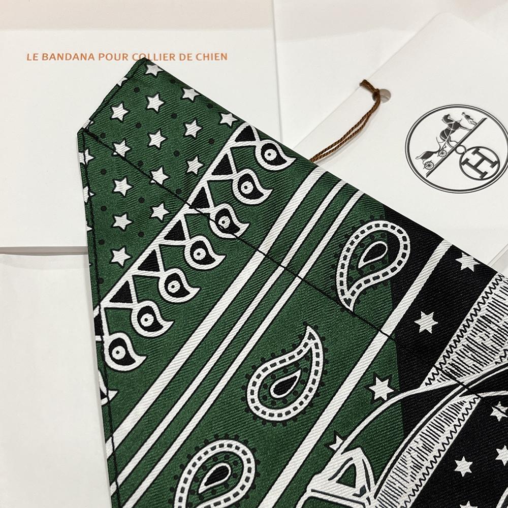 HERMES Green Black Small Pet Bandana Scarf Unisex Accessory