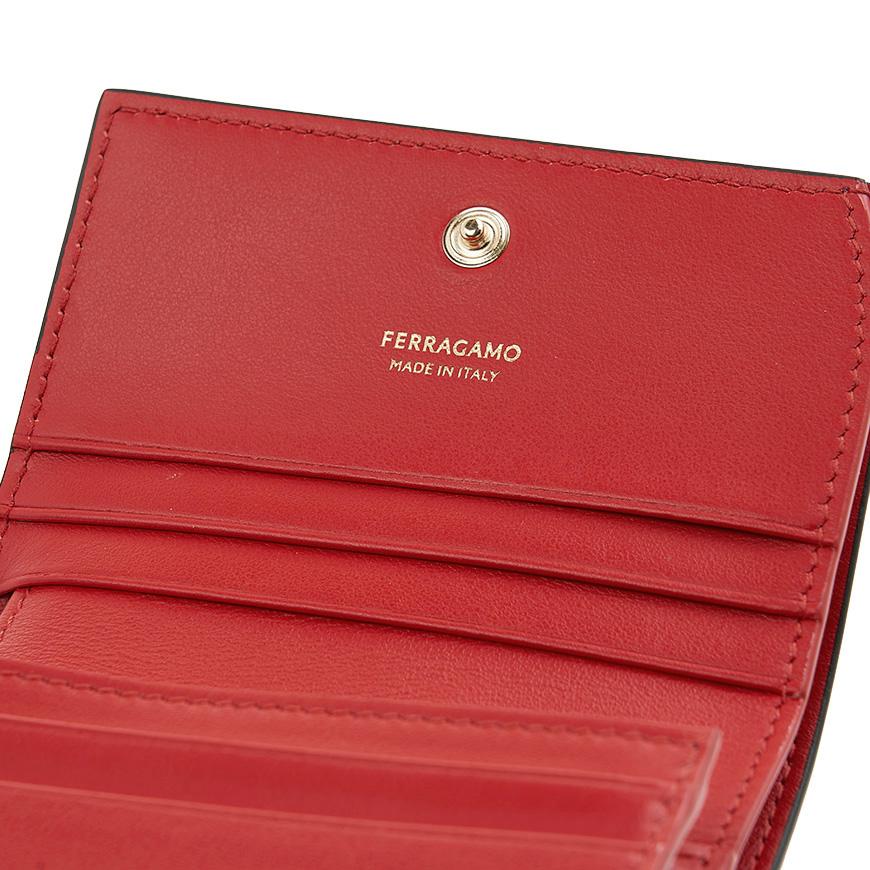 Ferragamo Gancini Compact Bifold Wallet Black Red Women’s Leather