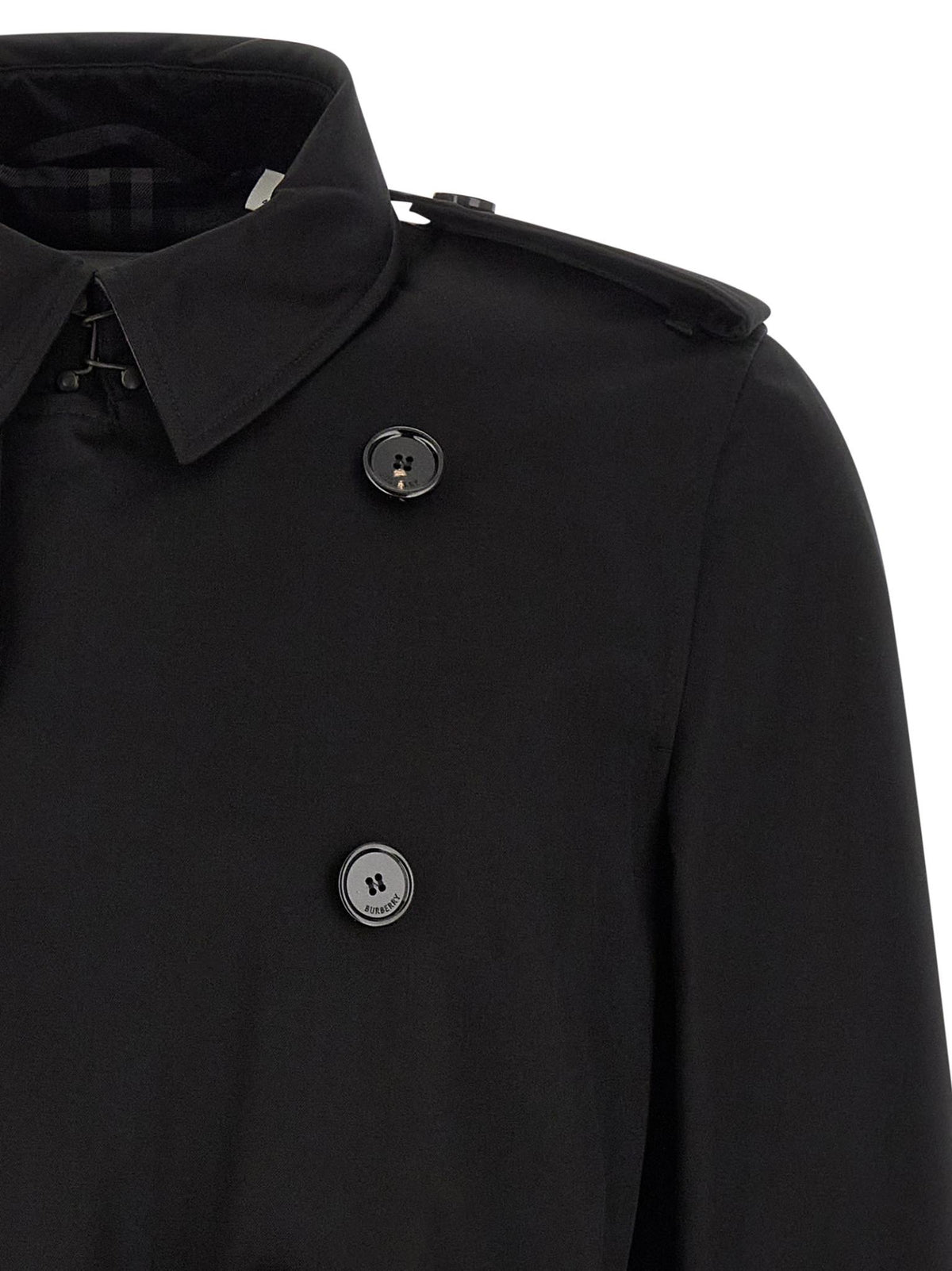 BURBERRY Black Cotton Gabardine Double-Breasted Trench Coat