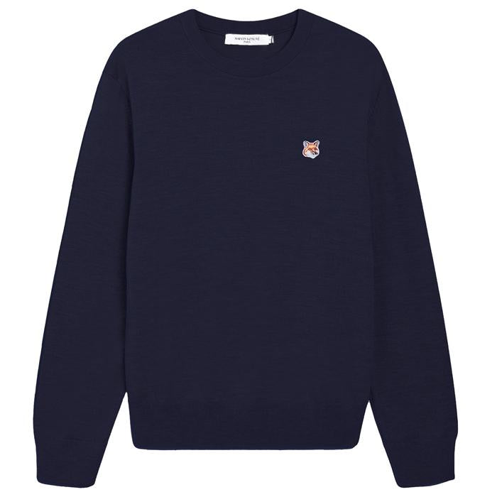 Maison Kitsune Fox Head Patch Wool Crewneck Sweater for Men FM00528KT
