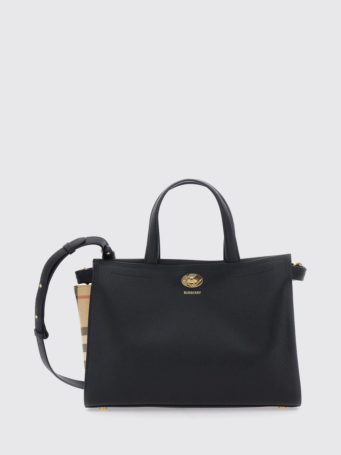 BURBERRY Leather Canvas Tote Bag Beige Black