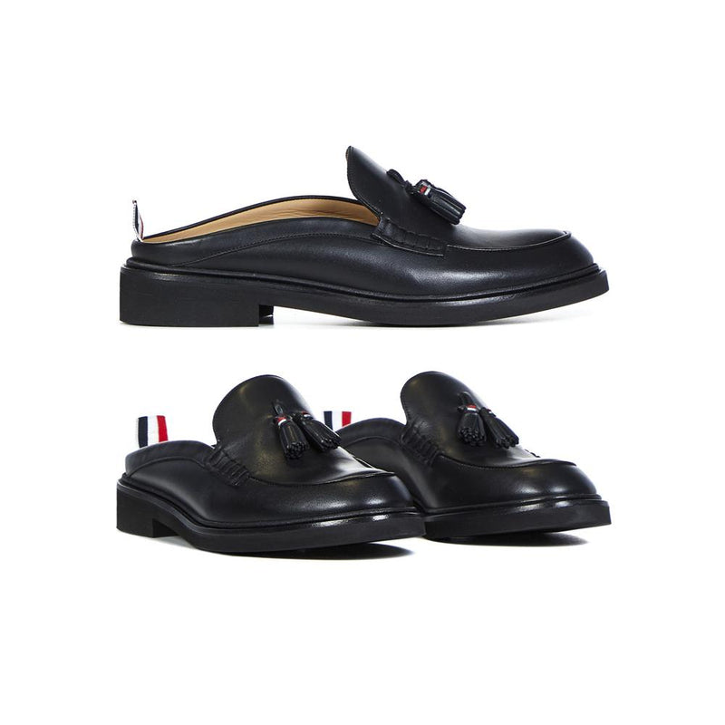 THOM BROWNE Black Tricolor Tab Tassel Mule Loafers