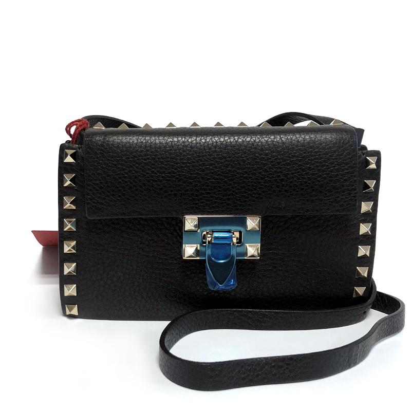 VALENTINO Rockstud Black Leather Crossbody Shoulder Bag UW2B0G50VSF 0NO