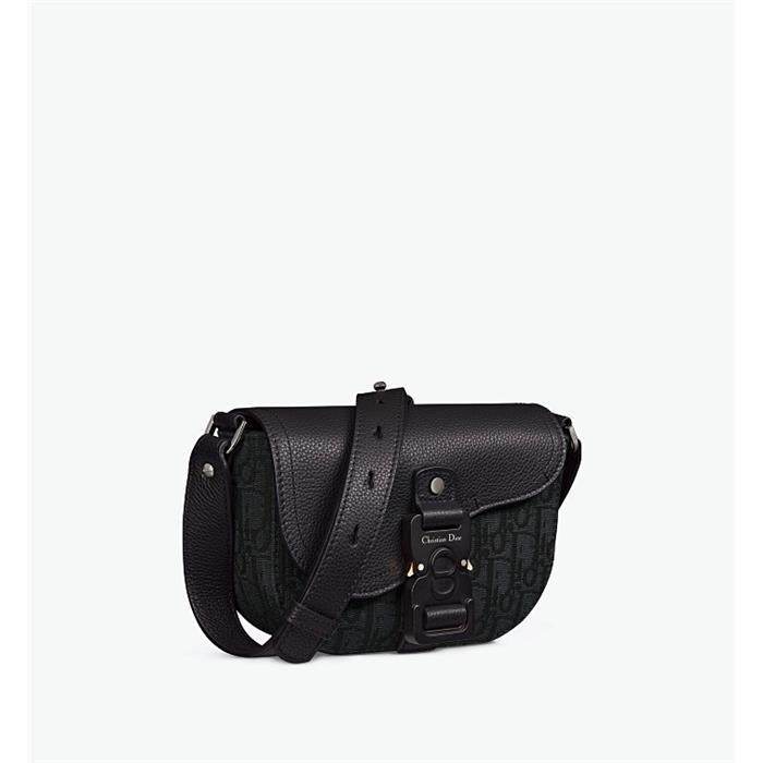 DIOR Saddle Strap Pouch Black Oblique Jacquard Crossbody Bag